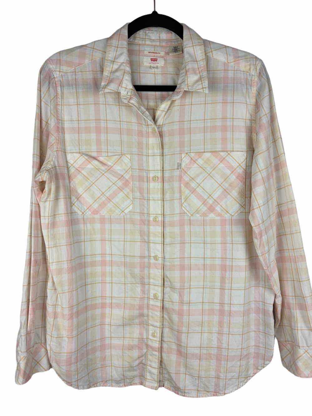 Levi’s Boyfriend Fit Pastel Plaid Button Front Shirt Medium